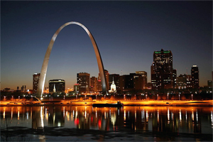 St. Louis Skyline at Twilight, Gateway Arch, Mississippi River