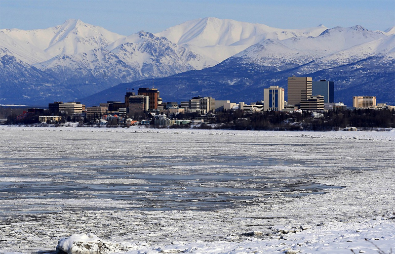 Anchorage Alaska, Mountains, and Snowy, Icy Landscape, adapted from globalchange.gov image