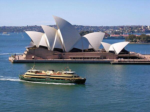 Sydney, Australia, Opera House and Harbor, With Ferry Passing By, adapted from image at cia.gov