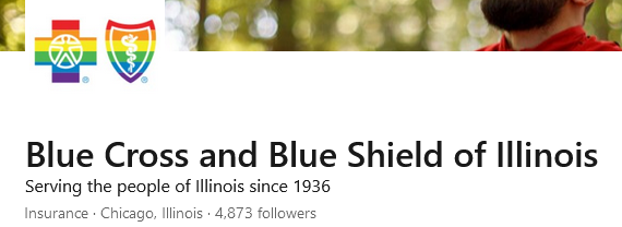 Blue Cross Blue Shield of Illinois logo, hatefully doctored by them to promote so-called 'pride-month'