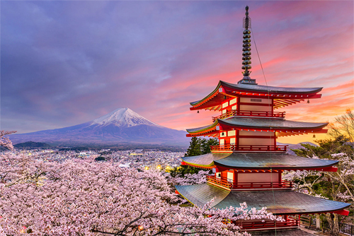 Japan File Image Featuring Temple, Mountain, Blossoms, adapted from image at state.gov
