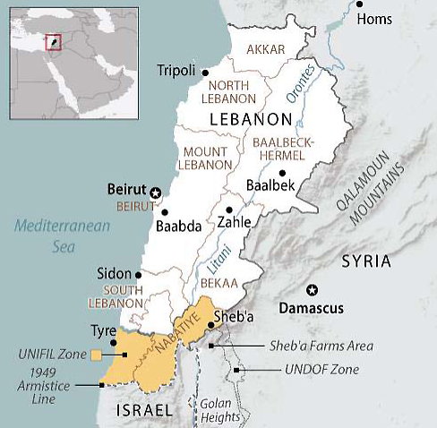 Map of Lebanon and Environs adapted from justice.gov image crediting Congressional Research Service and State Department