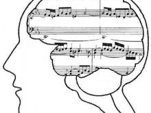 Musical Notations and Abtract Artist's Drawing of Head and Brain