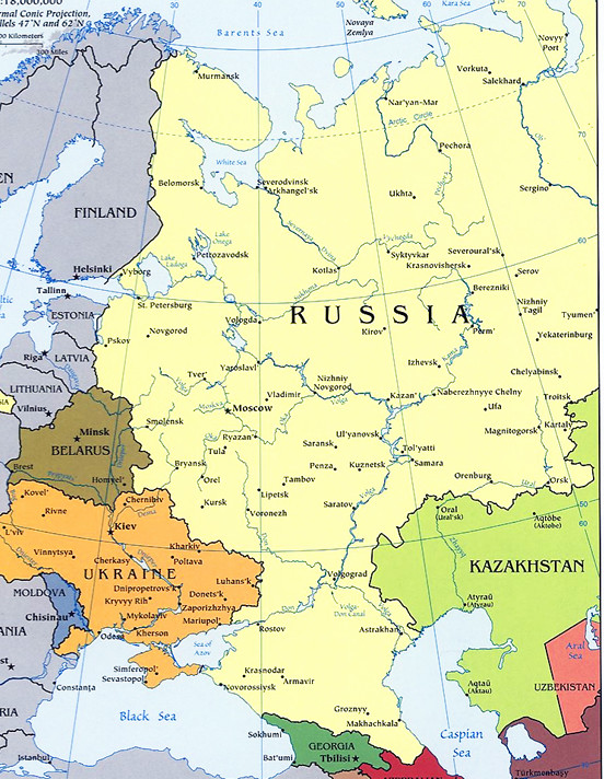 Map of Russia and Eastern European Environs