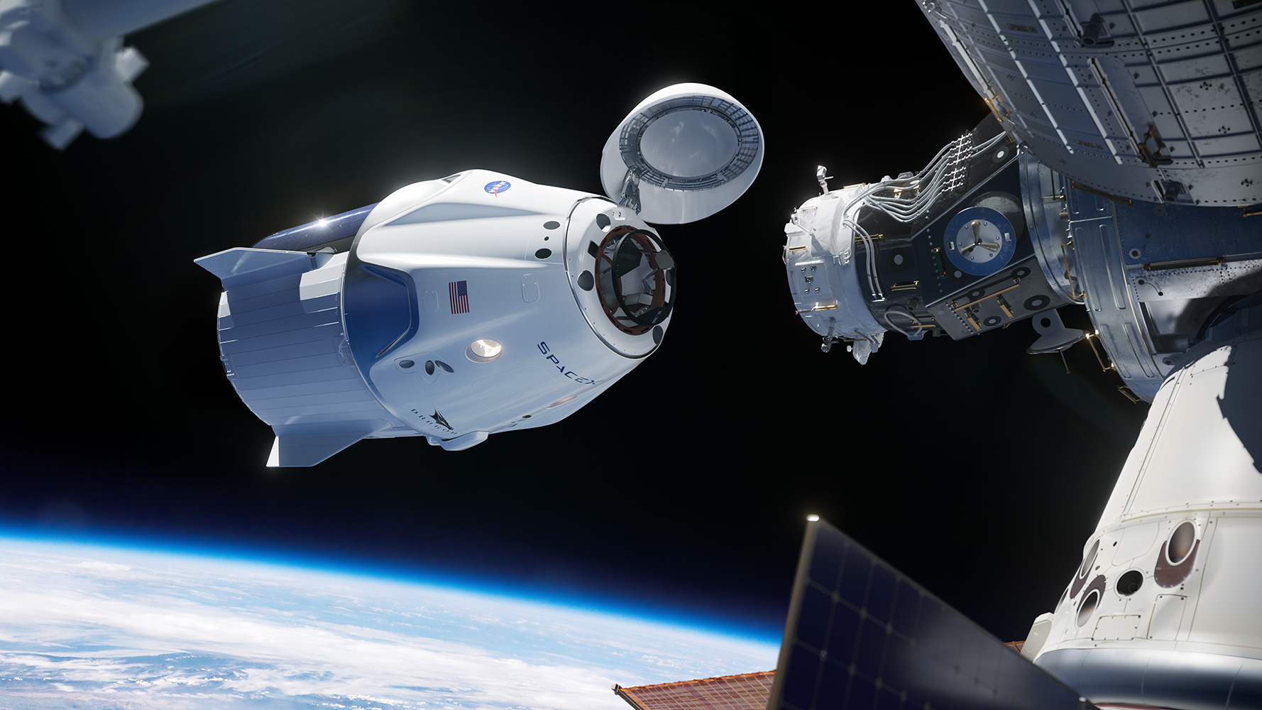 SpaceX Capsule Docking with International Space Station adapted from nasa.gov image