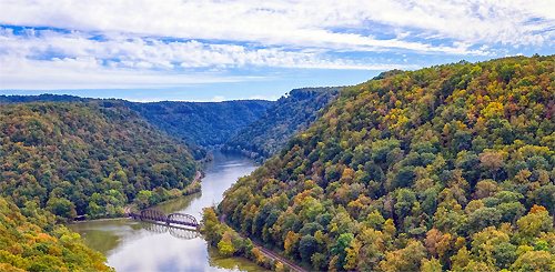 West Virginia Scenery with River Valley and Bridge